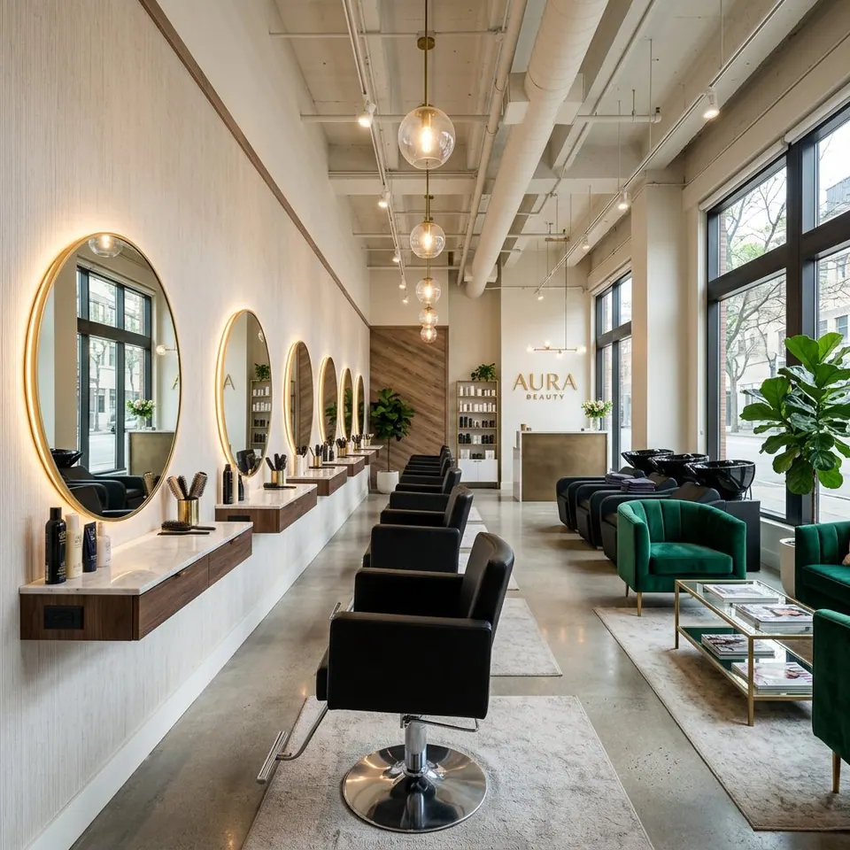 Ý tưởng thiết kế salon làm đẹp tạo bằng AI