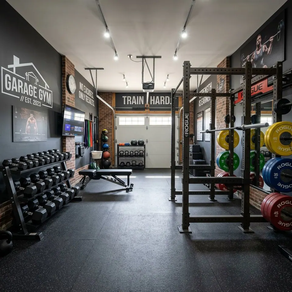Ý tưởng thiết kế phòng gym trong gara tạo bằng AI