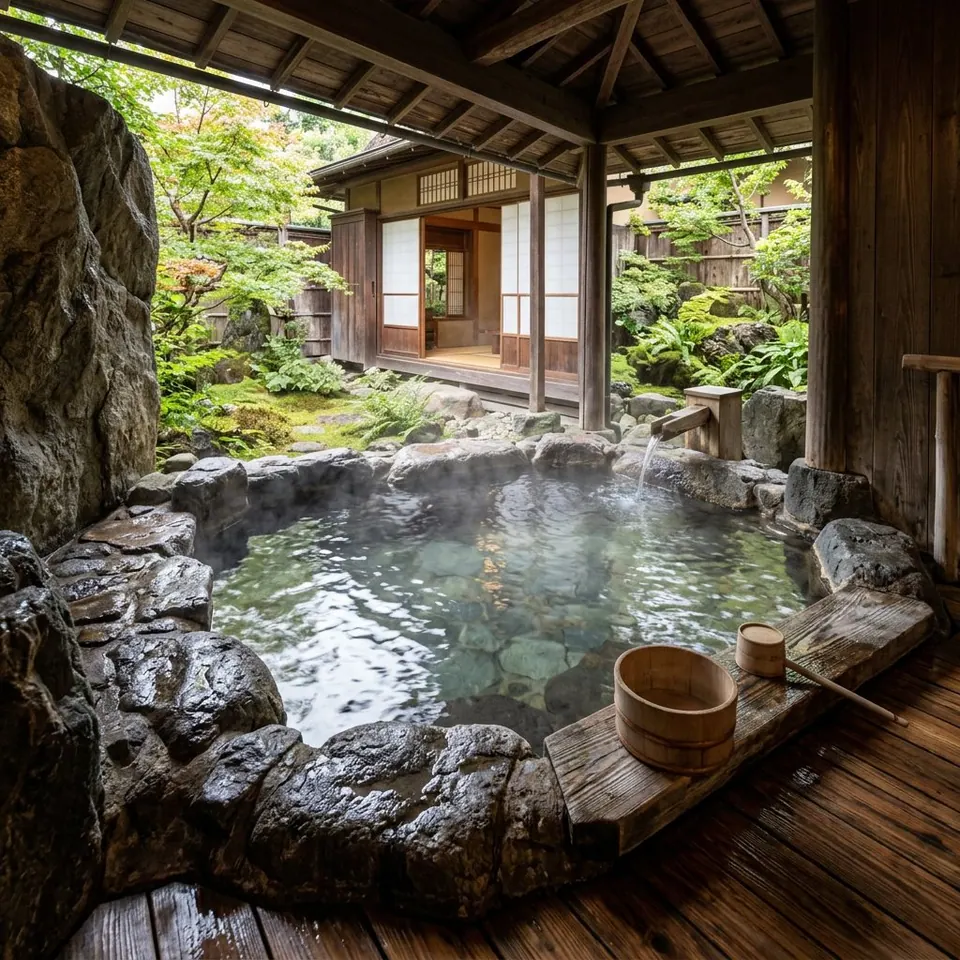 Ý tưởng thiết kế phòng tắm onsen tạo bằng AI