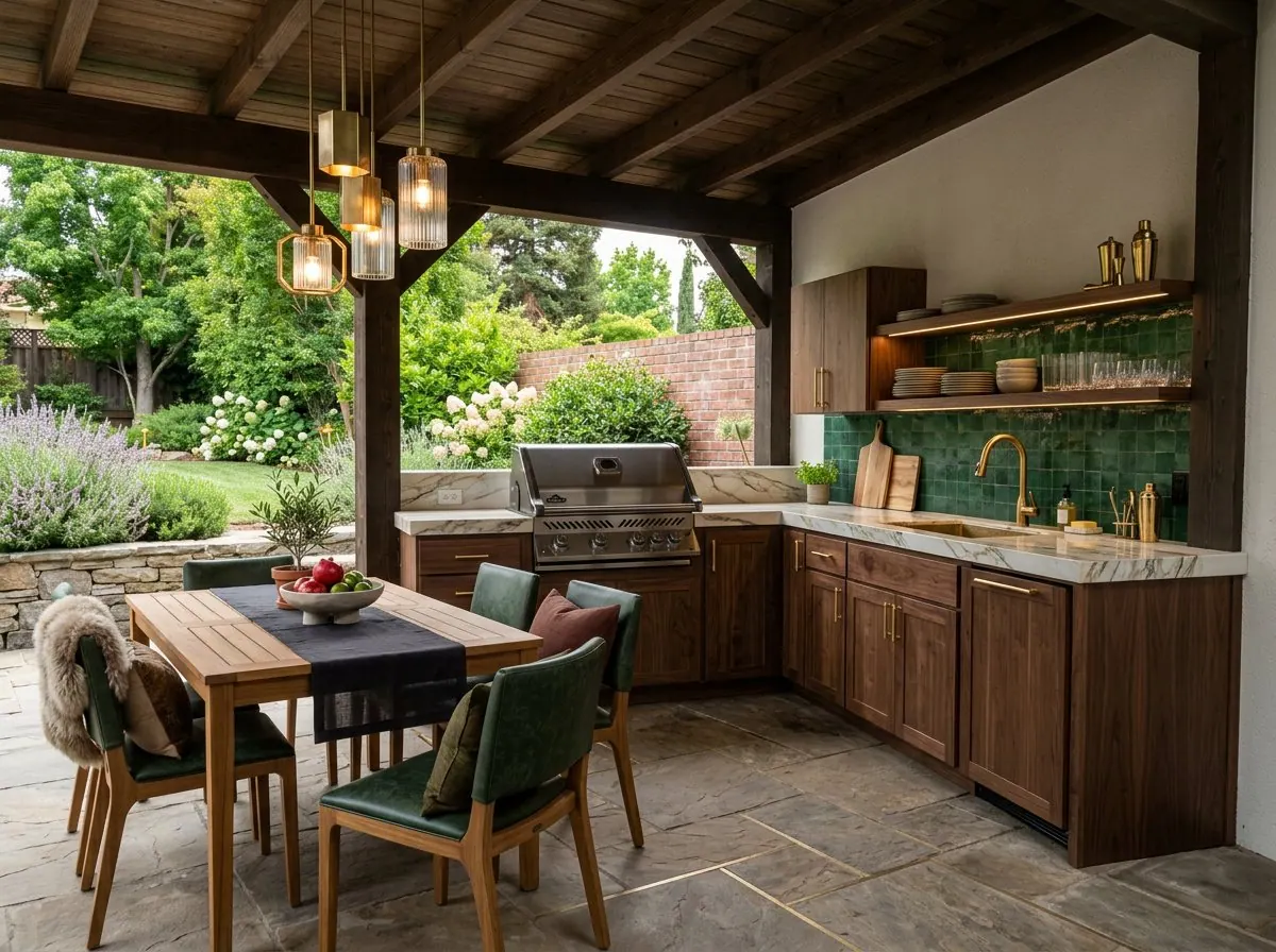 Outdoorküche, mit KI neu gestaltet: Luxuriös